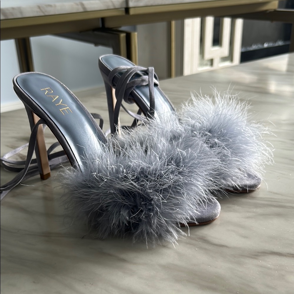 RAYE Blue Feathered Women's Heels
